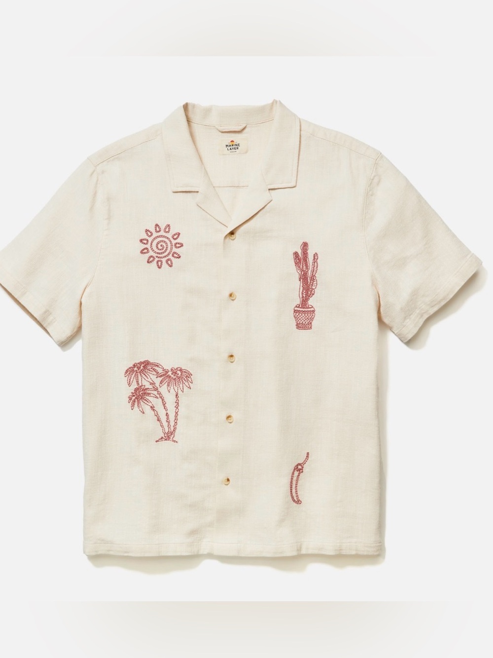 Marine Layer Stretch Selvedge  Embroidered Resort Short Sleeve Shirt M Sold Out